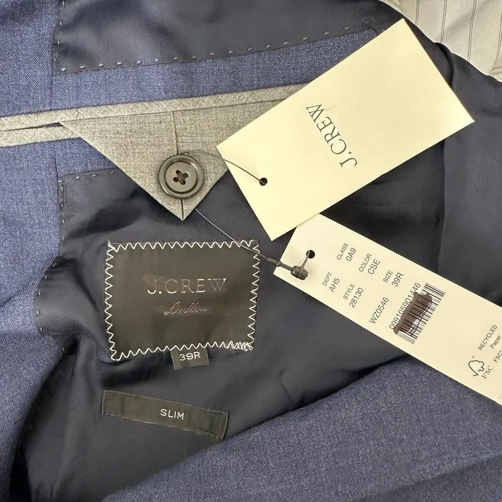 J.Crew Ludlow Slim Fit Suit Jacket Italian Loro Piana Wool Deep Pacific 39R NWT